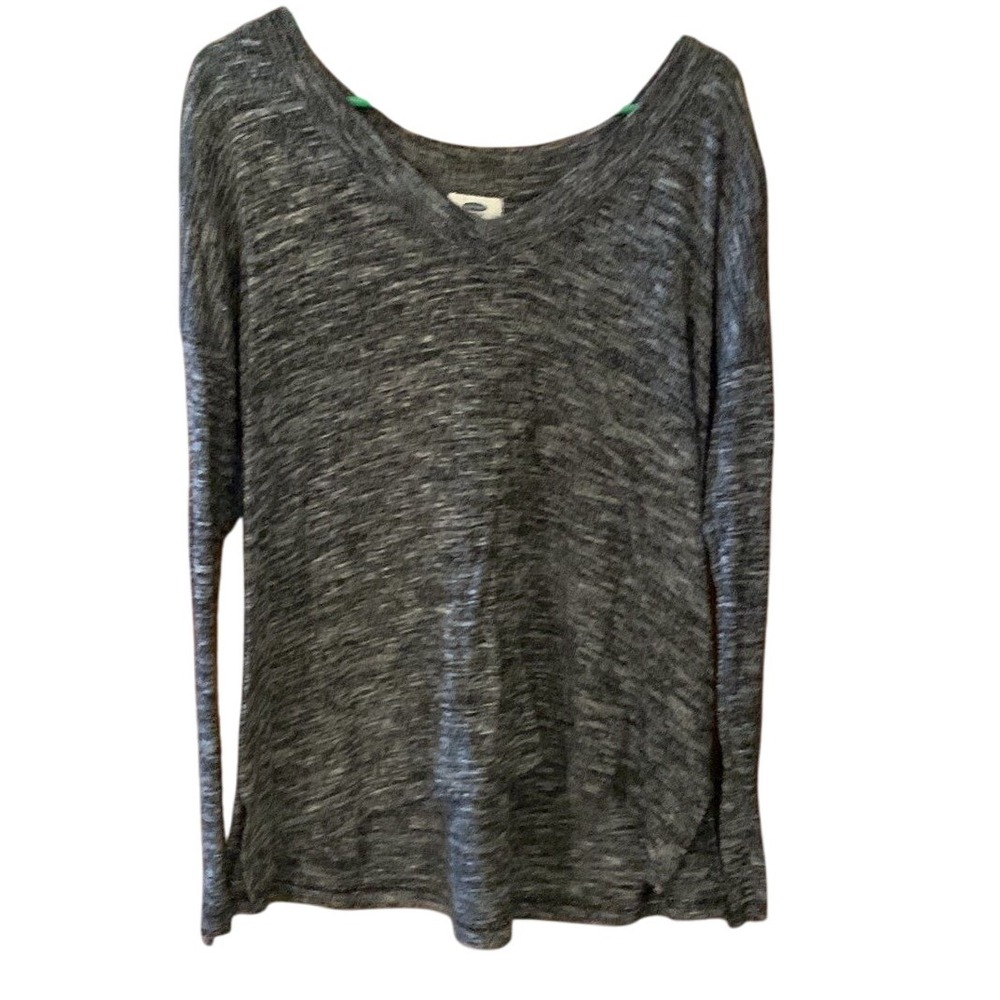 Old Navy Gray White V Neck Long Sleeve Casual‎ Top